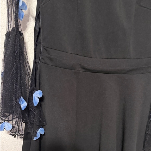 ROMWE Black Dress long sleeves with blue butterflies - Picture 4 of 8